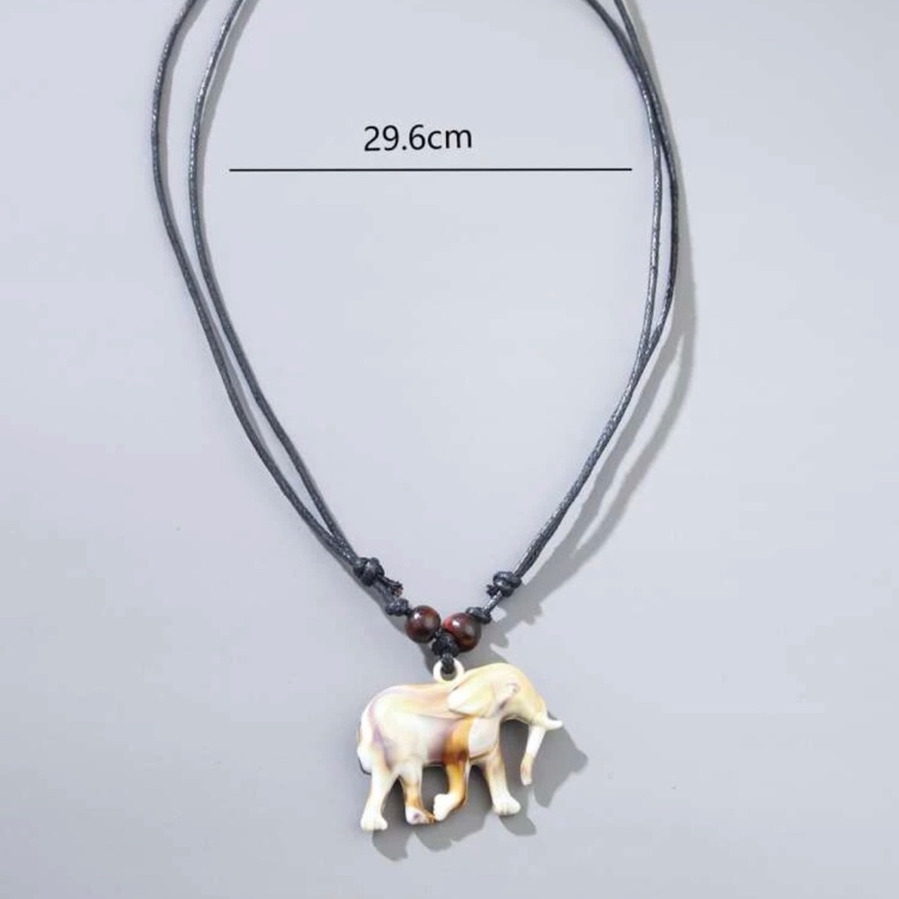 Elephant Pendant Necklace Leather with Wood Beads - Picture 3 of 3